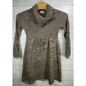 Calvin Klein Women's Sweater Dress Brown‎ Turtle Neck Pleated Skirt Mini Size XL